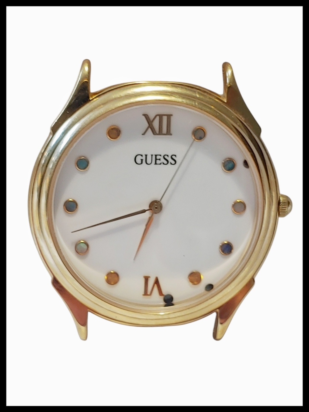 Vintage 1992 Gold-tone Guess Wristwatch Case, Works, New Battery Included